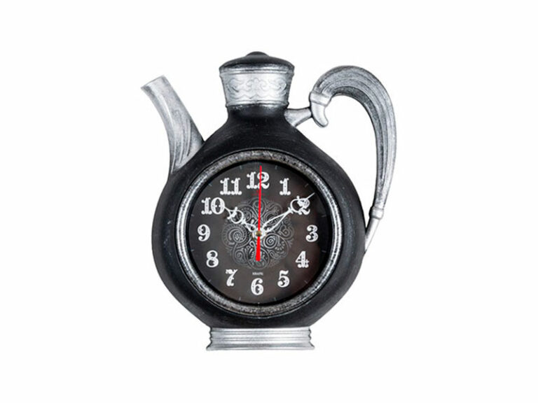 2622-004 Часы настенные чайник 26,5х24см, корпус черный с серебром "Узор"