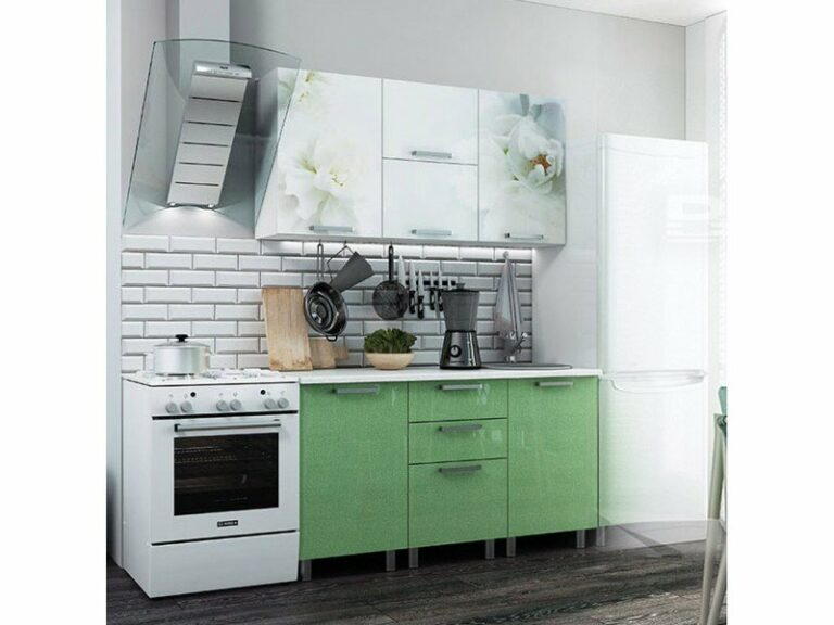 Кухня 1,5 "Бьянка" салатовые блестки/фотопечать